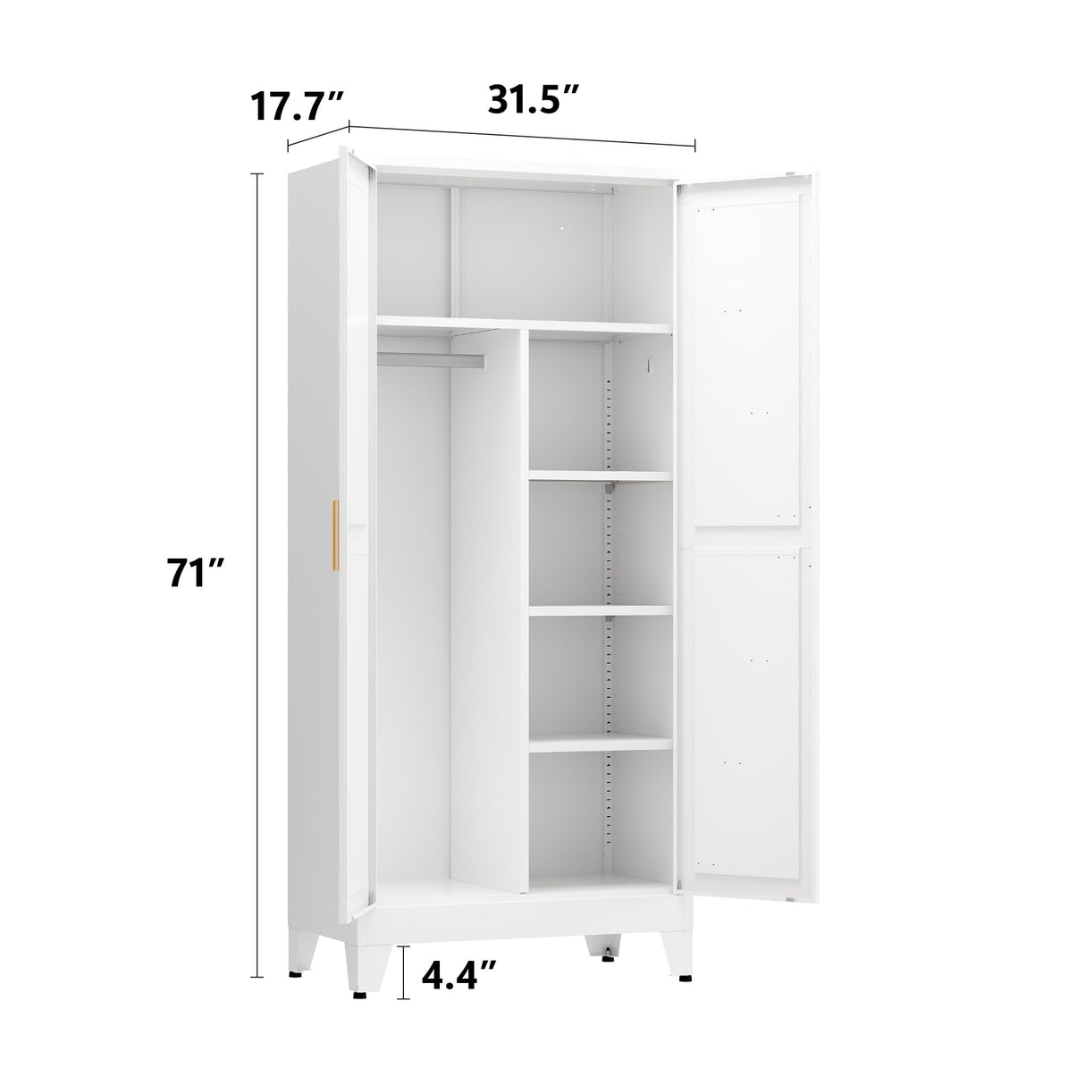 XIUSVON Metal armoire Wardrobe Closet with Hanging Rod,71'' Metal Wardrobe Cabinet with 2 Doors and 2 Adjustable Shelves, Bedroom armoires,Laundry Room cabinets,armario de ropa Closet(Modern, White) XIUSVON