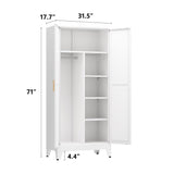 XIUSVON Metal armoire Wardrobe Closet with Hanging Rod,71'' Metal Wardrobe Cabinet with 2 Doors and 2 Adjustable Shelves, Bedroom armoires,Laundry Room cabinets,armario de ropa Closet(Modern, White) XIUSVON