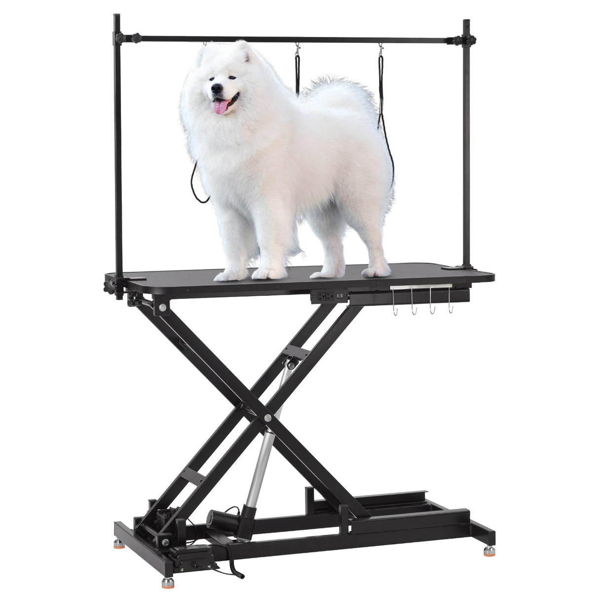 47“ Electric Lift Dog Grooming Table (Black), Heavy Duty Electric Grooming Arm Table for Pets & Large Dogs Adjustable Height: 9.4"-39.4" Non-slip Desktop with Gantry Crane Set, Fixture *4 Noose*2 PioneerWorks