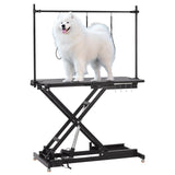 47“ Electric Lift Dog Grooming Table (Black), Heavy Duty Electric Grooming Arm Table for Pets & Large Dogs Adjustable Height: 9.4"-39.4" Non-slip Desktop with Gantry Crane Set, Fixture *4 Noose*2 PioneerWorks