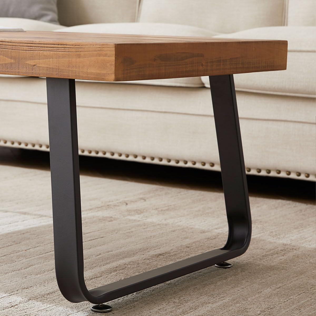 IBF Rustic Wood Coffee Table, Industrial Metal and Real Wood Center Table, Wood Farmhouse Real Solid Wooden Tea Table, Modern Minimalist Vintage Metal Rectangle Cocktail Table, Rustic Brown, 39 Inch IBF