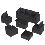 Aoxun 8 Piece Patio Furniture Set with 44” Fire Pit Table Wicker Rattan Patio Sectional Sofa Set Outdoor Seating Furniture with Thickened Cushion, Black Aoxun