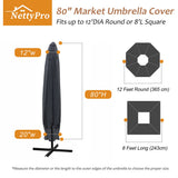 NettyPro Umbrella Cover for 10ft to 12ft Outdoor Umbrellas, Fade Resistant Waterproof and Ripstop Market Umbrella Parasol Cover with Zipper and Rod, Black NettyPro