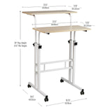 Mind Reader Standing Desk, Adjustable Height, Computer Desk, Laptop Desk, Portable, Rolling, 23.5"L x 19.5"W x 39"H, White Mind Reader