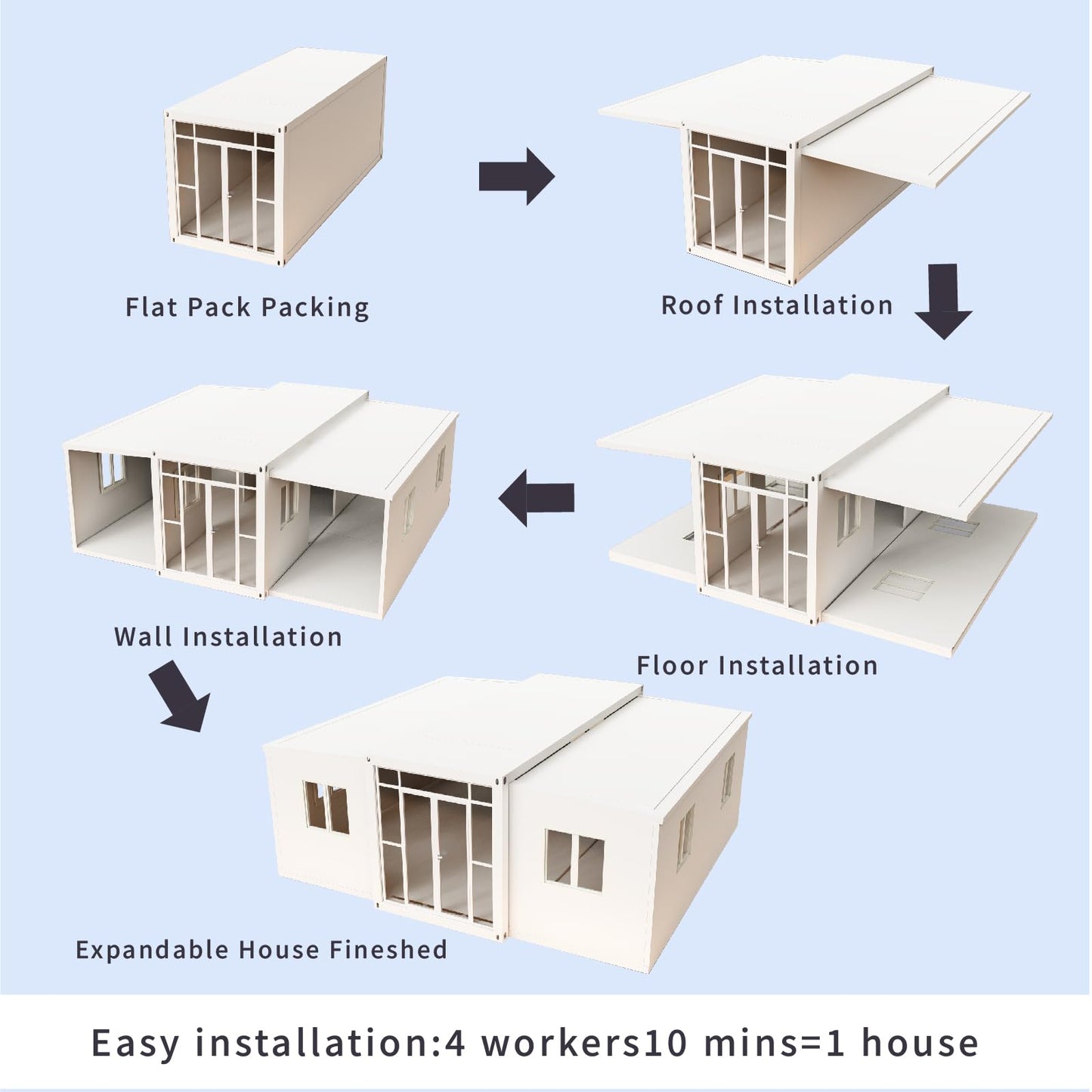 Feekercn 30Ft Prefabricated Container Home,Expandable TinyPrefab House with Bathroom for Adults to Live,Portable Folding Home for Hotel,Booth,Office,Guard House,Shop,Villa,Warehouse,Workshop