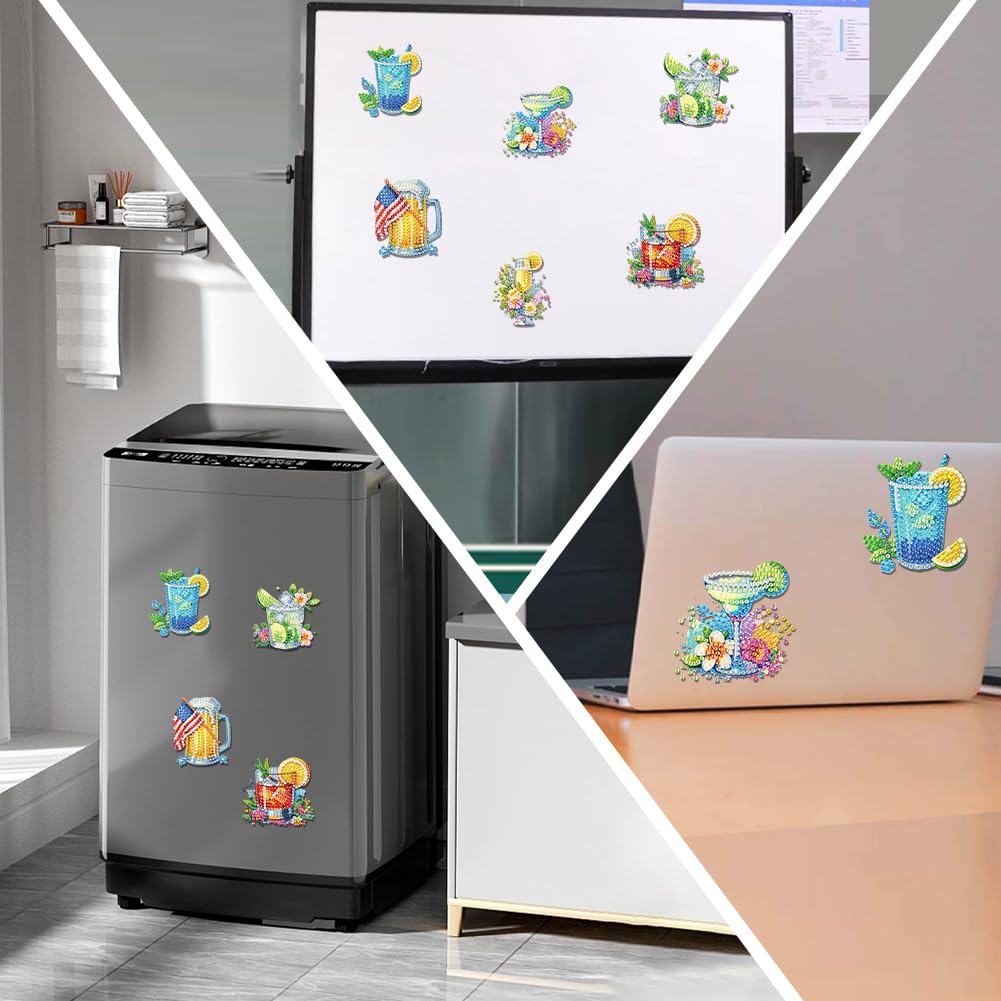 Ceitura 6Pcs Acrylic Wine Glasses 5D Diamond Art Painting Fridge Magnet for Adults Beginners C'eitura