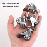 Luxinika 1 Inch Caster Wheels with M6 Threaded Stem, Small Swivel Stem Casters Set of 4 with Brakes, TPE Rubber Rolling 15 mm Screw Wheels for Furniture Tiny Shopping Cart Wire Shelving Luxinika