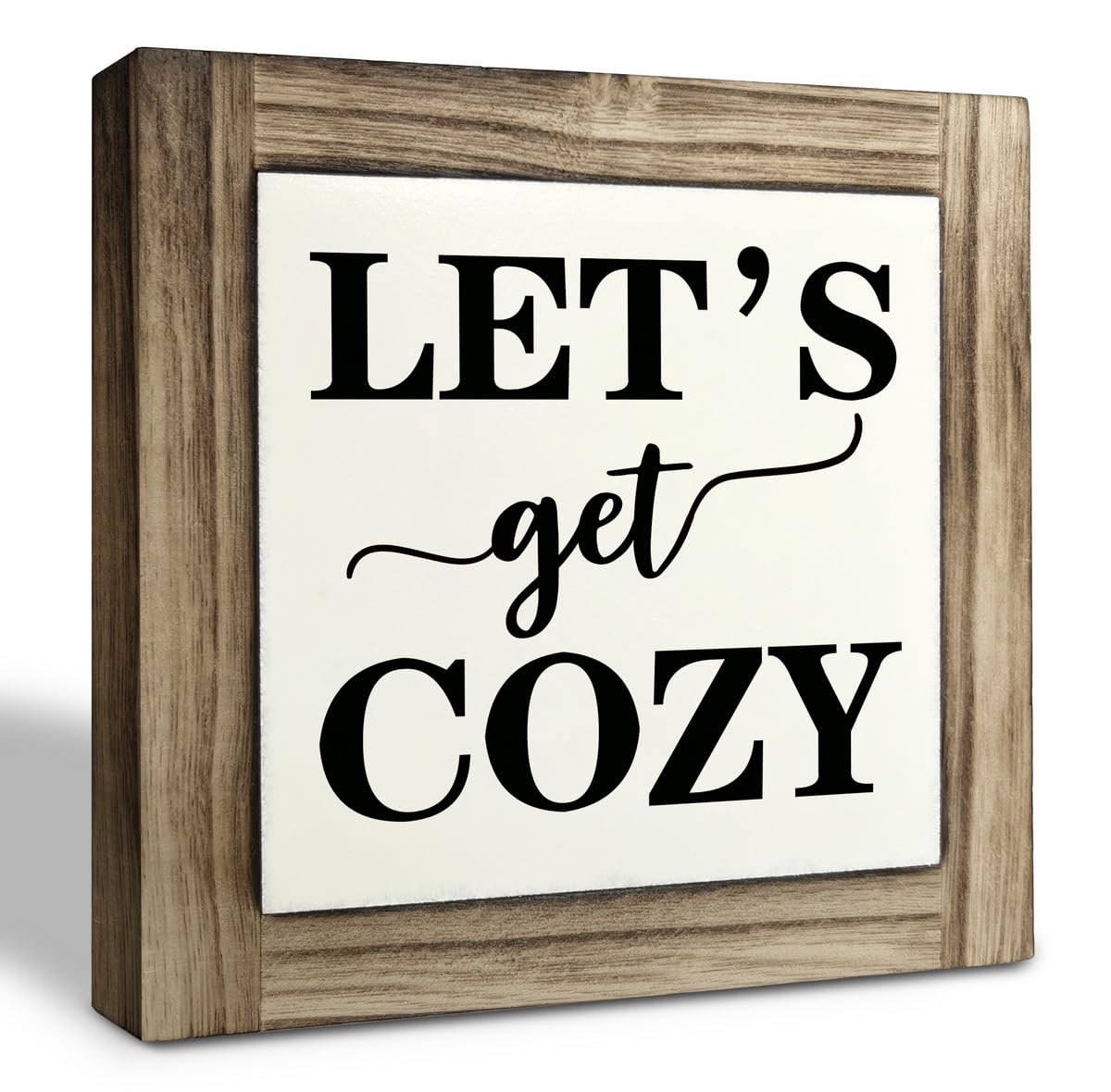 Inspirational Wood Signs, Box Wood Plaques Desk Décor, Farmhouse Home Decor Sign for Shelf, Family Table Decor for Kitchen Bedroom Dining Room, Living Room Decor, Housewarming Gift, Let's Get Cozy XJCUG