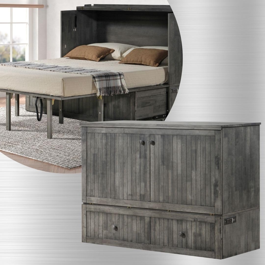 Mega Solutions Murphybedz Tuscany Murphy Cabinet Chest Bed with Charging Station 6 Inch, Queen (Galaxy Grey) Mega Solutions