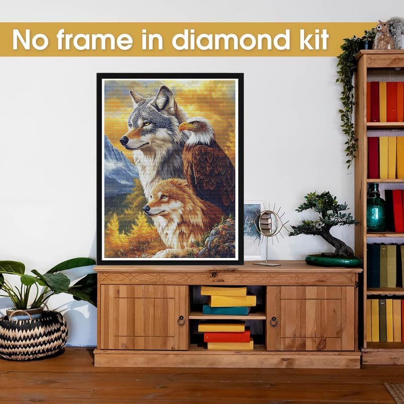 Bimkole 5D Diamond Art Kits for Adults Wolf, Full Drill DIY Rhinestone Embroidery Set Paint with Diamonds Art Eagle by Number Kits Cross Stitch Home Wall Craft Decor 12x16 Inch Bimkole