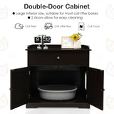 PETSITE Cat Litter Box Enclosure, Large Cat Washroom End Table with Drawer & 2 Doors, Wooden Cat House Storage Cabinet, Hidden Litter Box Furniture, Brown PETSITE