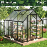 VIWAT 6x7.5 FT Greenhouse for Outdoors, Polycarbonate Greenhouse with Quick Setup Structure and Roof Vent, Aluminum Large Walk-in Greenhouse for Outside Garden Backyard, Black VIWAT