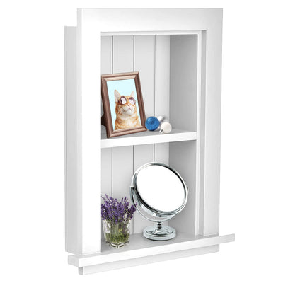 AdirHome Recessed Wall Mount Storage Cabinet – Sturdy Fully Assembled Wooden Utility Storage Shelf – Ideal for Home Kitchen, Bathroom, Laundry, Medicine Cabinet (White)