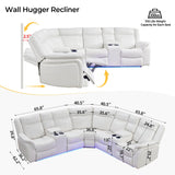 Power Recliner Sectional Sofa Couches with LED Lights for Living Room, Faux Leather Wall Hugger Reclining Corner Couch Sets with 2 Home Theater Seat, USB Charger, Cup Holder, Storage Console, White Comfort Stretch