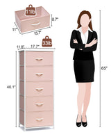 Crestlive Products Tall Dresser for Girls Bedroom, Chest of 5 Drawers, Fabric Storage Tower, Clothing Organizer for Bedroom, Hallway, Entryway, Closets, Nursery(Pink) Crestlive Products