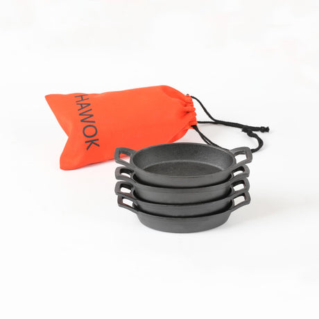 HAWOK Cast Iron Mini Oval Serving Dishes with a Storage Bag, Oval-shaped Casserole Dishes, 4 PCS HAWOK