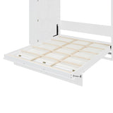 Merax Queen Murphy Bed with Wardrobe, Murphy Bed Cabinet Queen with Storage Shelves and LED Lights, No Box Spring Needed, White Merax