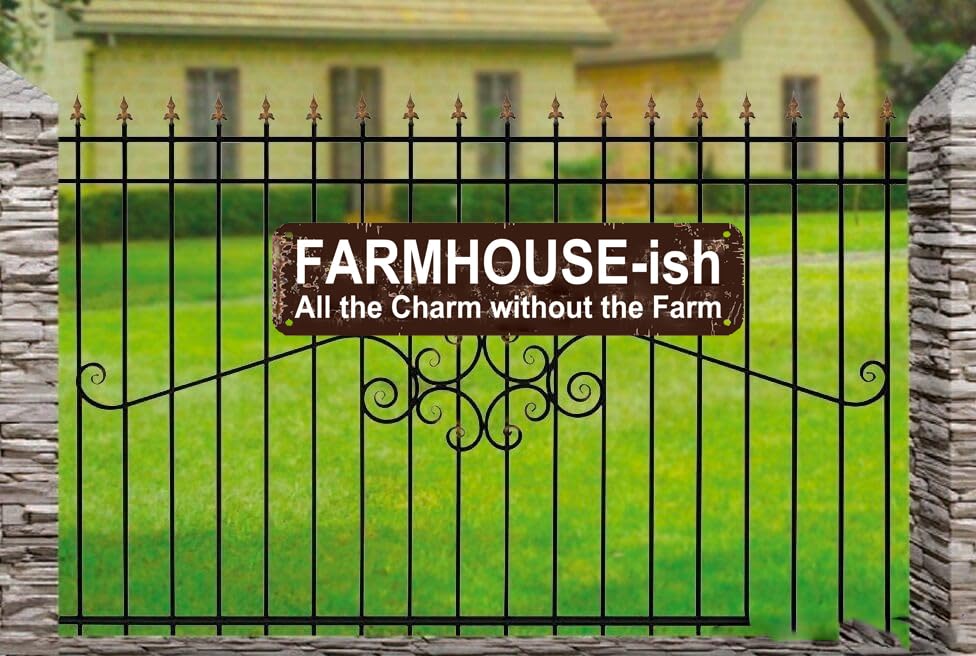 FARMHOUSE-ish Rustic Farmhouse Style Sign - "All the Charm without the Farm" 16x4 Inch Metal Wall Decor for Home, Kitchen, Living Room cohuodec