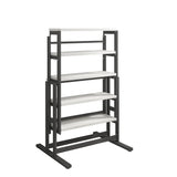 RELAHOGAR Convertible Dining Table, Multipurpose Mahogany Storage Shelf, 2 in 1 Bookshelf to Kitchen Table, Space Saving Transformer Shelf Table for Dining Room, Living Room, White RELAHOGAR