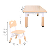UNICOO - Kids Study Table and Chairs Set, Height Adjustable Plastic Children Art Desk with 2 Seats, Multi Activity Table Set (Maple TOP with Natural UNICOO