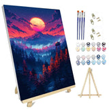 hyzsj Paint by Number for Adults Framed Canvas, DIY Moon Mountain Arts and Crafts for Adults Beginner with Wooden Easel, Paint Brushes, Acrylic Paint Set for Home Wall Decor（11.8x15.7inch hyzsj
