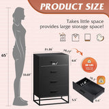 WLIVE Black Dresser for Bedroom with 4 Drawers, Tall Dresser with Sturdy Metal Frame, Wood Chest of Drawers for Closet, Living Room, Hallway WLIVE