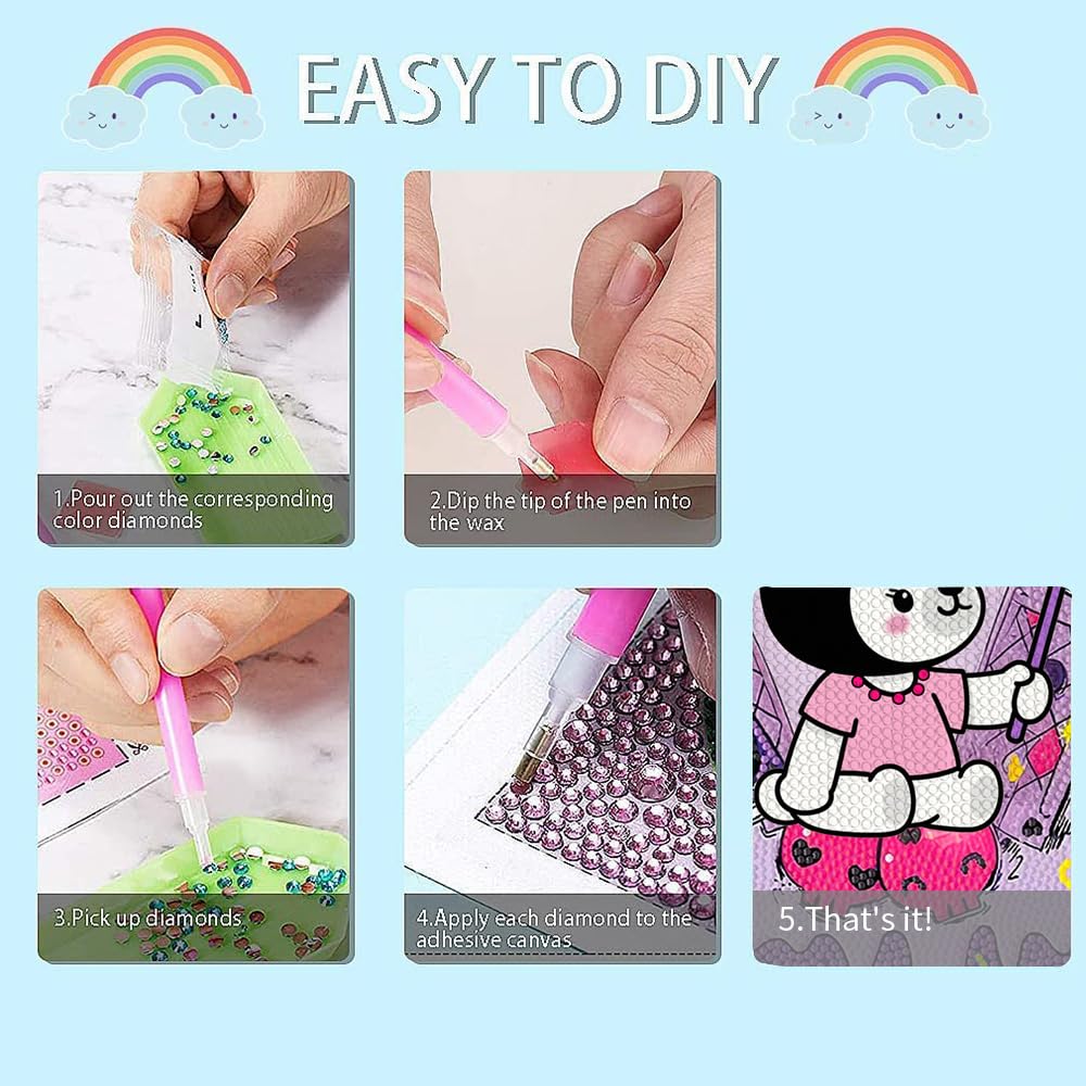 PERFECTSIGHT Cute 5D Diamond Art Kits with Wooden Frame, Kawaii DIY Painting Art for Adults Teen, Diamond Arts and Crafts Sets, Big Gem Full Drill Diamond Dots for Home Wall Decor (Magic Kuro) PERFECTSIGHT