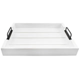 AuldHome Rustic Wood Serving Tray (White); Wooden Farmhouse Shiplap Decorative Ottoman Tray with Black Metal Handles, 16.75 x 12.75 Inches AuldHome Design