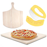 PIZZA STONE 15 x 12'' Rectangular Pizza Stone For Oven Baking & BBQ With Wooden Peel GylSun