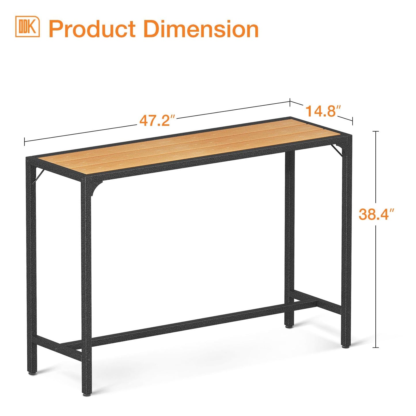 ODK 47 Inch Yellow Teak Outdoor Bar Table - Weather Resistant Patio Counter Height Table