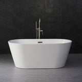 WOODBRIDGE 59" Acrylic Freestanding Bathtub Contemporary Soaking Tub with Brushed Nickel Overflow and Drain B0014B,White WOODBRIDGE