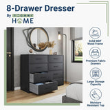 Modern 8-Drawer Dresser with Spacious Storage,Sturdy Wood Frame, and Large Capacity Drawers, Dressers for Bedroom, Home Organization Storage for Living Room or Hallway, Black Techni Home