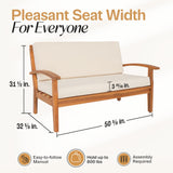 IDZO Laurent 800lbs Capacity Acacia Outdoor Loveseat, FSC Certified 2 Seater Patio Sofa with 3.9in Thick Cushions, Teak Finish Porch Couch for Garden Backyard IDZO