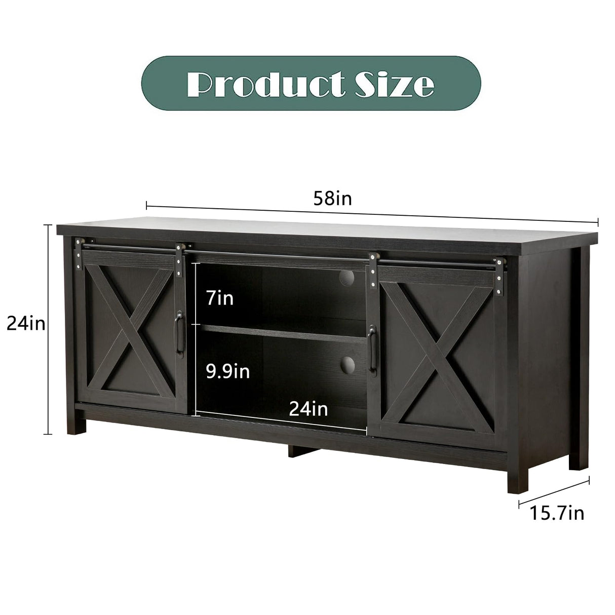 GAZHOME Farmhouse TV Stand with Sliding Barn Doors, Media Entertainment Center Console Table for TVs up to 65”,Rustic TV Stand for Living Room Bedroom(Black) GAZHOME