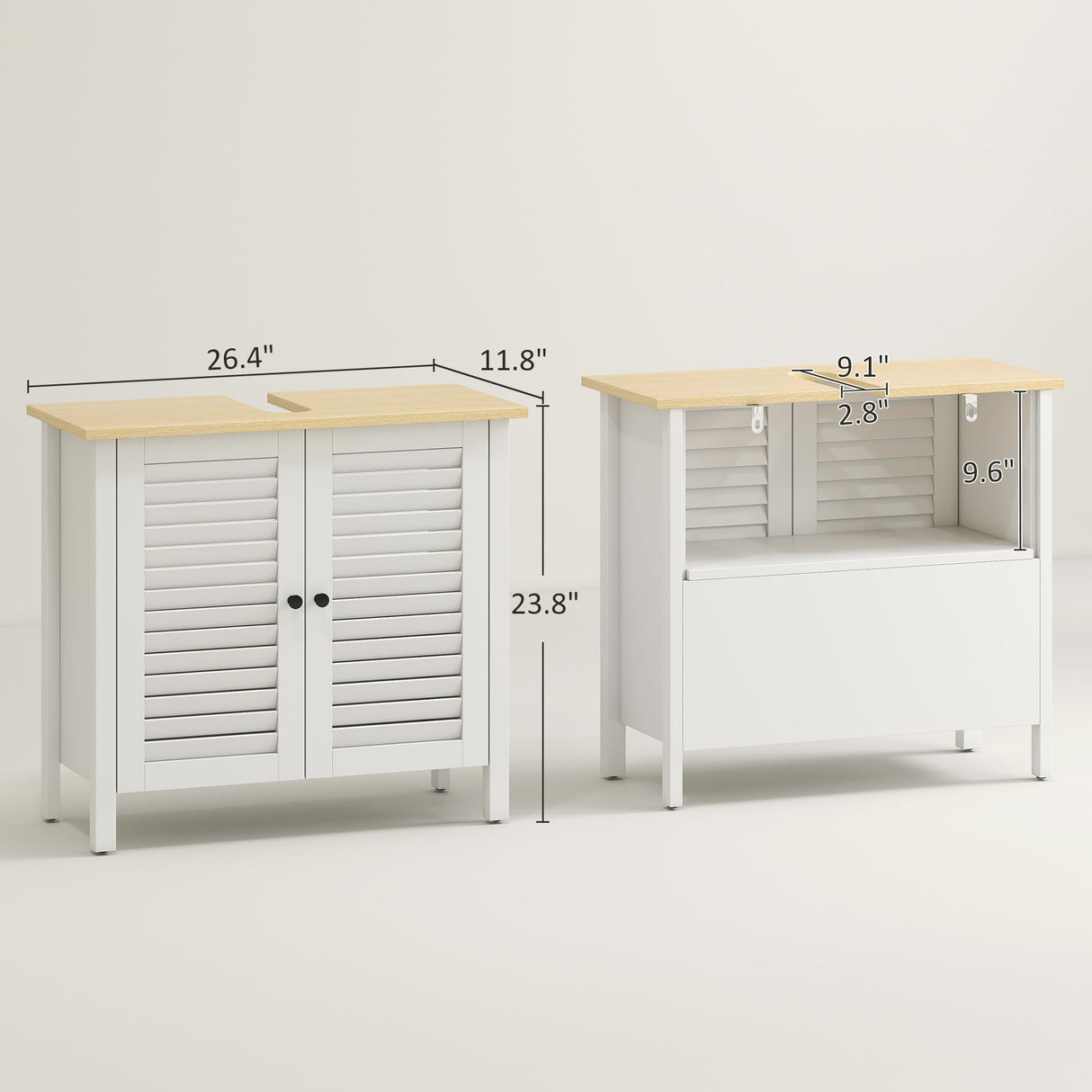 HOMCOM Under Sink Storage Cabinet with Removable Shelf, Bathroom Vanity Cabinet with 2 Doors, White HOMCOM