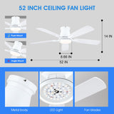 Surtime 52" Ceiling Fans with Lights-Low Profile Ceiling Fan with Light and Remote/APP Control,Flush Mount,DC Reversible,LED Dimmable Ceiling Fans for Bedroom,Indoor/Outdoor Patio Use(White) Surtime
