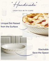 getstar Ceramic Pie Pan Set of 2, 9 inch Pie Dish for Baking, Non-Stick, Oven & Dishwasher Safe, Farmhouse Decor Quiche Baking Dish, Pie Plate, Deep Dish Pie Pan (Embossed Stripes+Dots) getstar