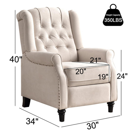 EBELLO Pushback Recliner Chair, Fabric Armchair Push Back Recliner with Rivet Decoration, Mid Century Wingback Accent Chair for Living Room, Bedroom, Beige EBELLO