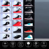 JNTKE 2 Packs LED Sneakers Boxes, Stackable Clear Shoe Display Cases, Plastic Shoe Storage Organizer for Closet, Magnetic Open Collection Storage Containers with Lids, White JNTKE