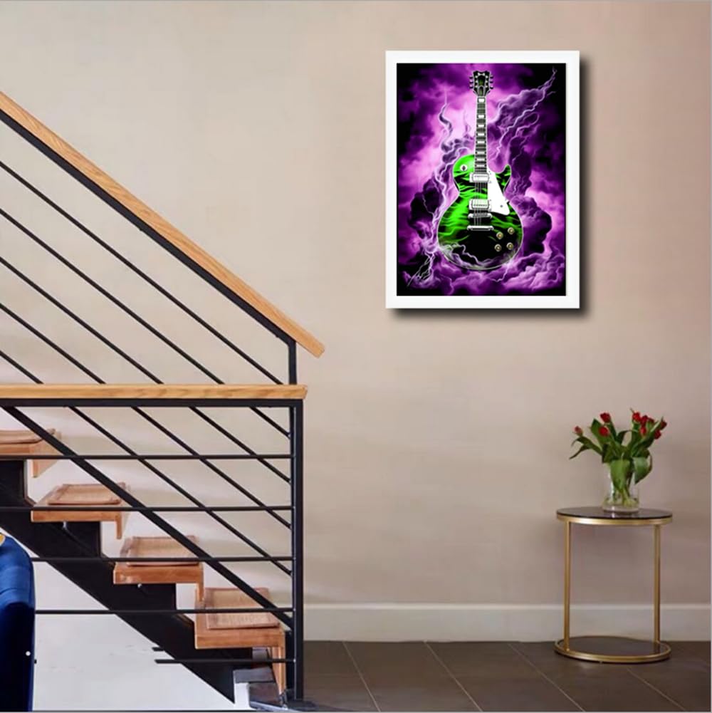 MaiYiYi Lightning Guitar Diamond Painting by Numbers, 5D Full Round Drill Guitar Crystal Diamond Painting Set, Cloud Guitar Diamond Painting for Adult Home Wall Art Decor (30X40 CM) MaiYiYi