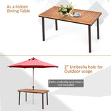 Tangkula Patio Acacia Dining Table, Outdoor Rectangle Dining Table with Acacia Wood Desktop, Steel Frame and Umbrella Hole, Perfect for Outdoor Entertaining, Deck, Backyard, Pool Side Tangkula