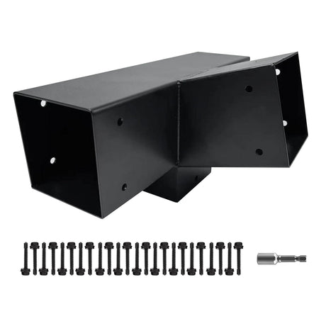 Qrooviiy 15 Degree Pegola Bracket Kits,4-Way Right Corner Woodwork Brackets for 4" x 4" (Actual:3.5"x3.5") Lumber,DIY Gazebo Brackets for Patio Pergolas, Gazebos, Log Cabin W/Hardware - 1Pack… Qrooviiy