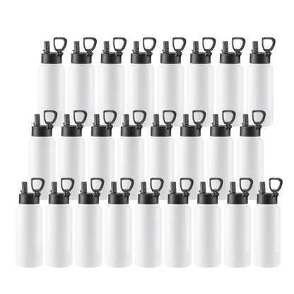 PYD Life 25 Pack Sublimation Water Bottle Sports Bulk 32 OZ White Stainless Steel Tumbler Cups with Straw and Portable Handle for Tumbler Heat Press Sublimation Oven Printing