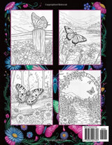 Butterflies and Wildflowers: Large Print Adult Coloring Book with 50 Designs for Relaxation and Stress Relief Majosta