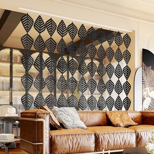 3D Leafs 12Pcs/Set 16.53"x10.24" Felt Fiber Surface High Density Polyester Board Room Hanging Screen Divider Home Panel DIY Home Decor (Black) OSHIYINN