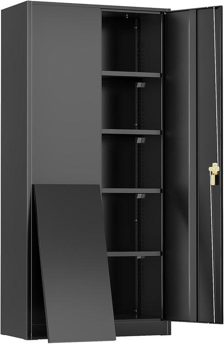 SUNCROWN Metal Storage Cabinets with Lock, Tool Cabinet, 72" Locking Steel Storage, Tall Locker Organizer Garage Cabinets with 2 Doors and 4 Shelves for Home,Garage,Office,School, Garage, Black SUNCROWN