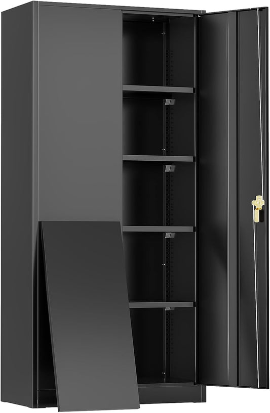 SUNCROWN Metal Storage Cabinets, 72”Locking Cabinet with 2 Doors and 4 Adjustable Shelves, Steel Utility Tool Garage Cabinets,Tall Metal Lockable File Cabinet for Office,Home, Gym, School, Bl - WoodArtSupply