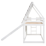 Merax Twin Over Twin House Bunk Bed Frame with Roof,Window,Ladder and Slide for Boys Girls, White & Brown Merax