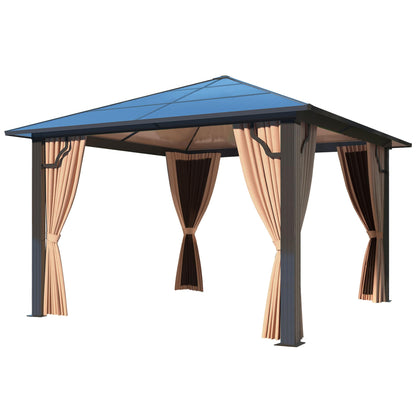 GARTOO 10' x 10' Polycarbonate Hardtop Gazebo - Sunroom Aluminum Frame Permanent Pavilion with Double Curtains for Garden, Lawn, Outdoor Party, Backyard Deck