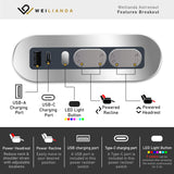 Weilianda Home Theater Seating, Top Grain Leather Sectional Seats Recliner Chair, Zero Gravity Reclining Sofa with Power Headrest 7 Colors Ambient Lighting USB C Charge Row of 3 Black Weilianda